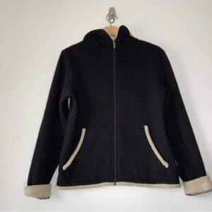 KUHL Hoodied Alpaca Fleece Zip-Up Jacket. Black and Cream. Women’s Size Medium.